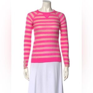 Rebecca Taylor 100% Cashmere Pink Striped Sweater Women S Neon Stripe Crewneck